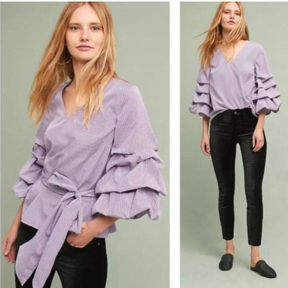 Anthro Sunday in Brooklyn Tier Sleeve Check Blouse